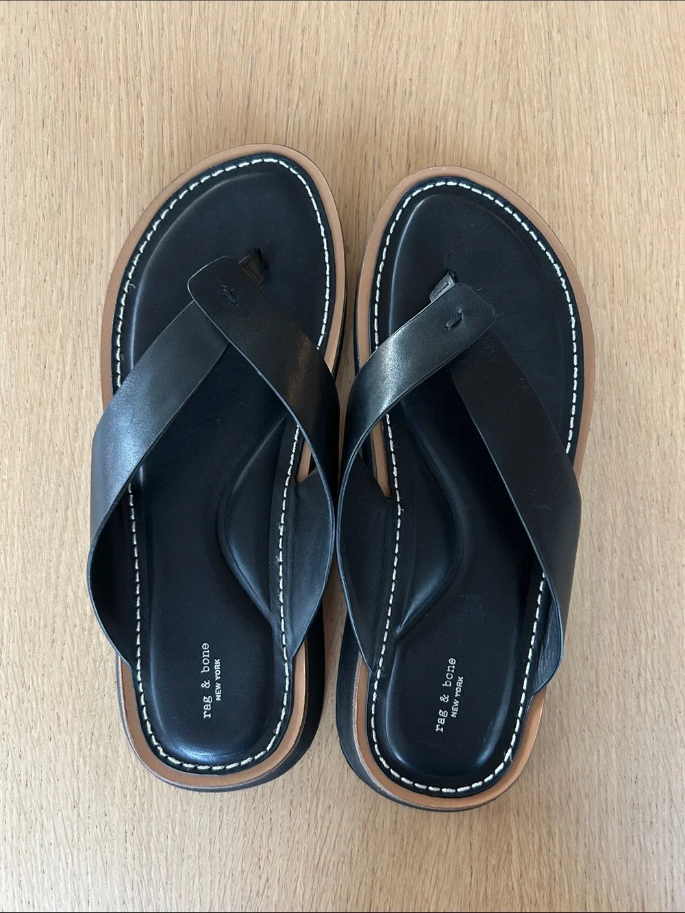 rag & bone Black Leather Parker thong sandal